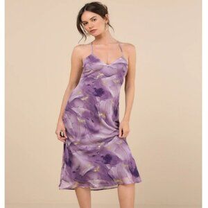 Lulus Bright Charm Purple Abstract Print Chiffon Slip Midi Dress - Size M